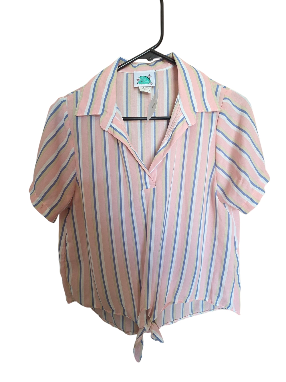 Retro Light Pink Striped Tie-Hem Short Sleeve Top Rockabilly